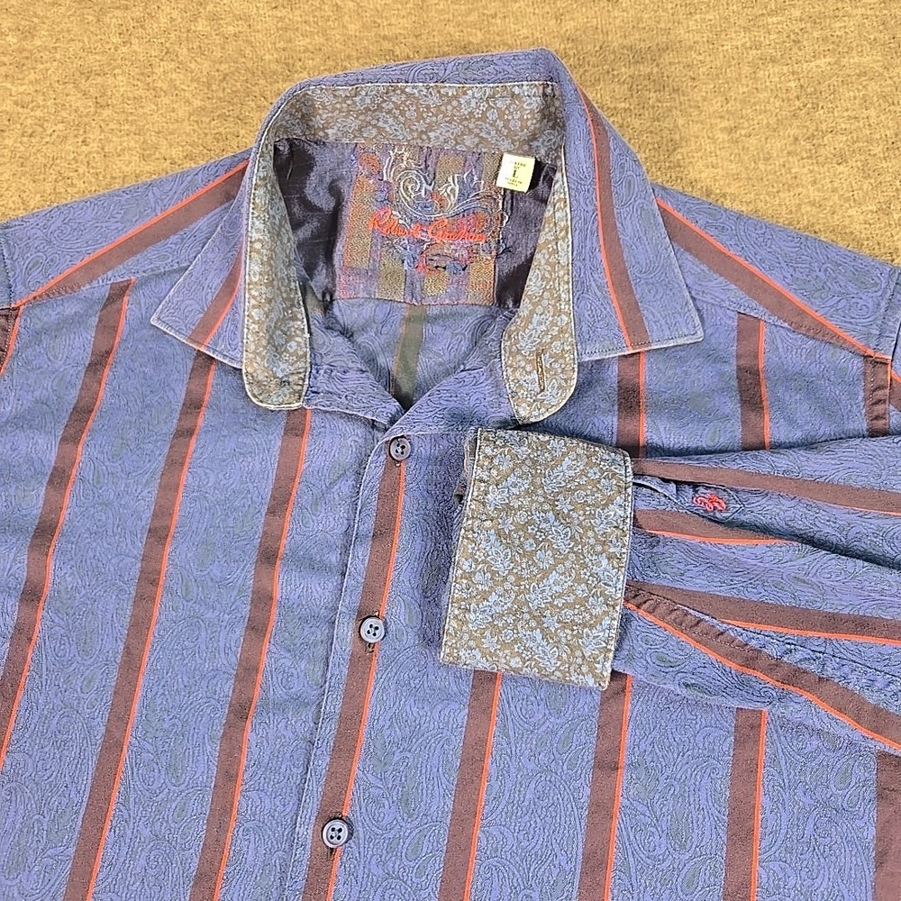 Robert Graham Shirt Mens Large Blue Red Striped Paisley L/S Button Up Cotton